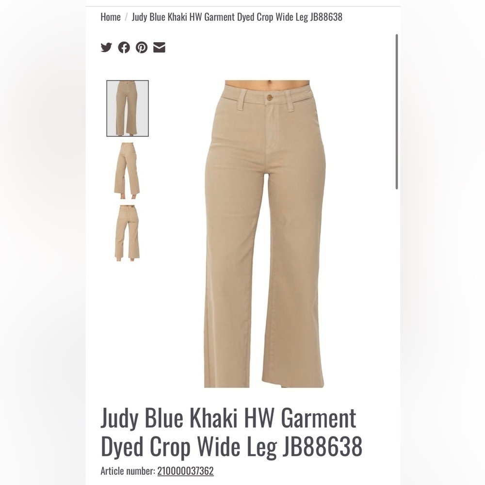 Judy Blue Khaki HW Garment Dyed Crop Wide Leg JB88638 9/29